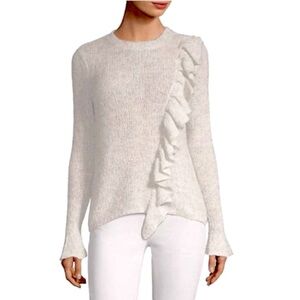 Rebecca Taylor Cream Ruffle Crewneck Sweater